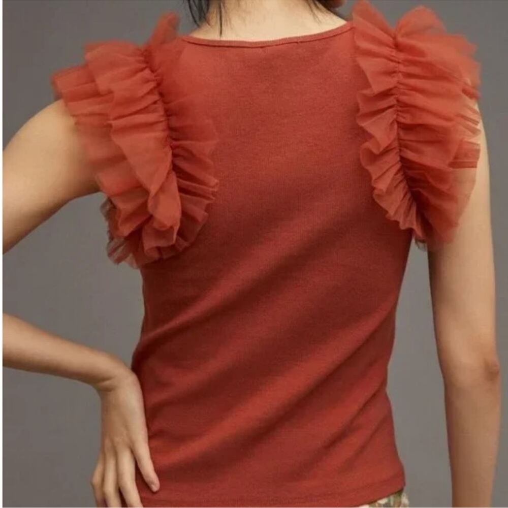 Anthropologie Bailey 44 RUST TULLE CAP SLEEVE RIBBED TOP FALL COLORS - Picture 10 of 10